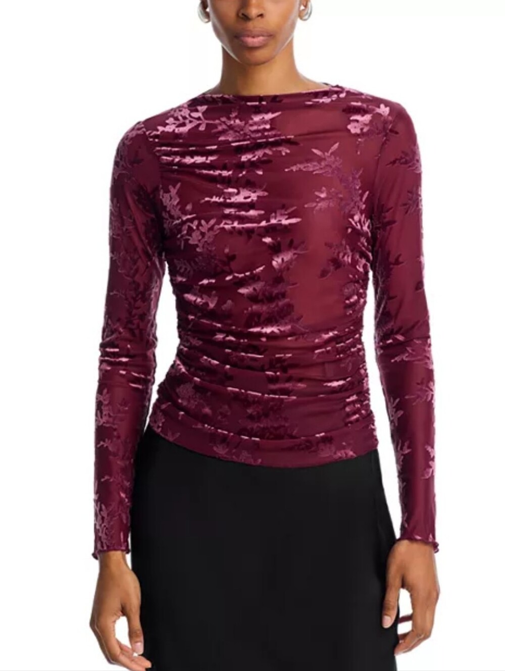 Wayf Velvet Burnout Long-Sleeve Top in Merlot Sz XS